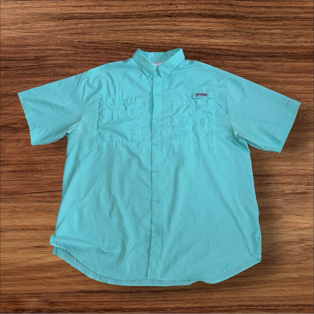 Columbia PFG Omni Shade Short Sleeve Vented Green Fishing Shirt Size X-Large